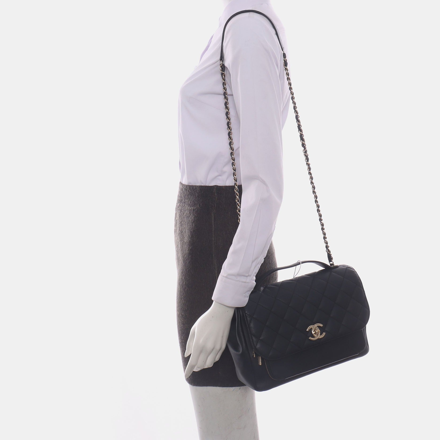 Chanel Business Affinity Caviar Top Handle Black Leather Crossbody Bag