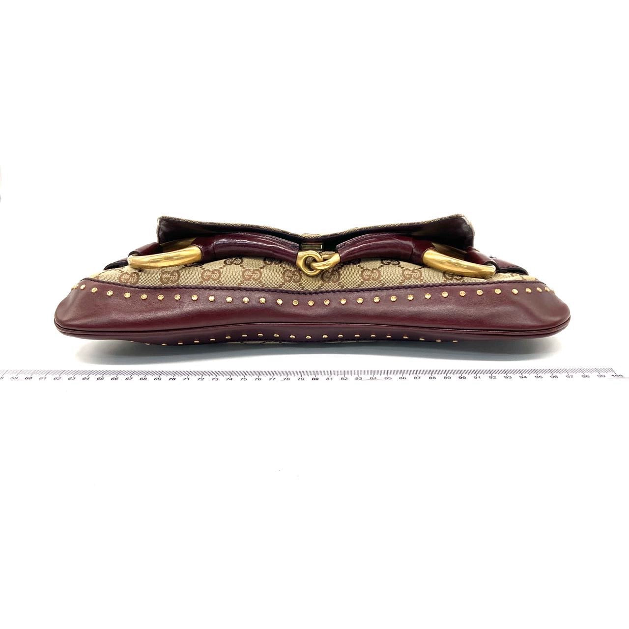 Gucci Horsebit Cloth Burgundy Monogram Leather Beige Large Shoulder Bag Shoulder Bag