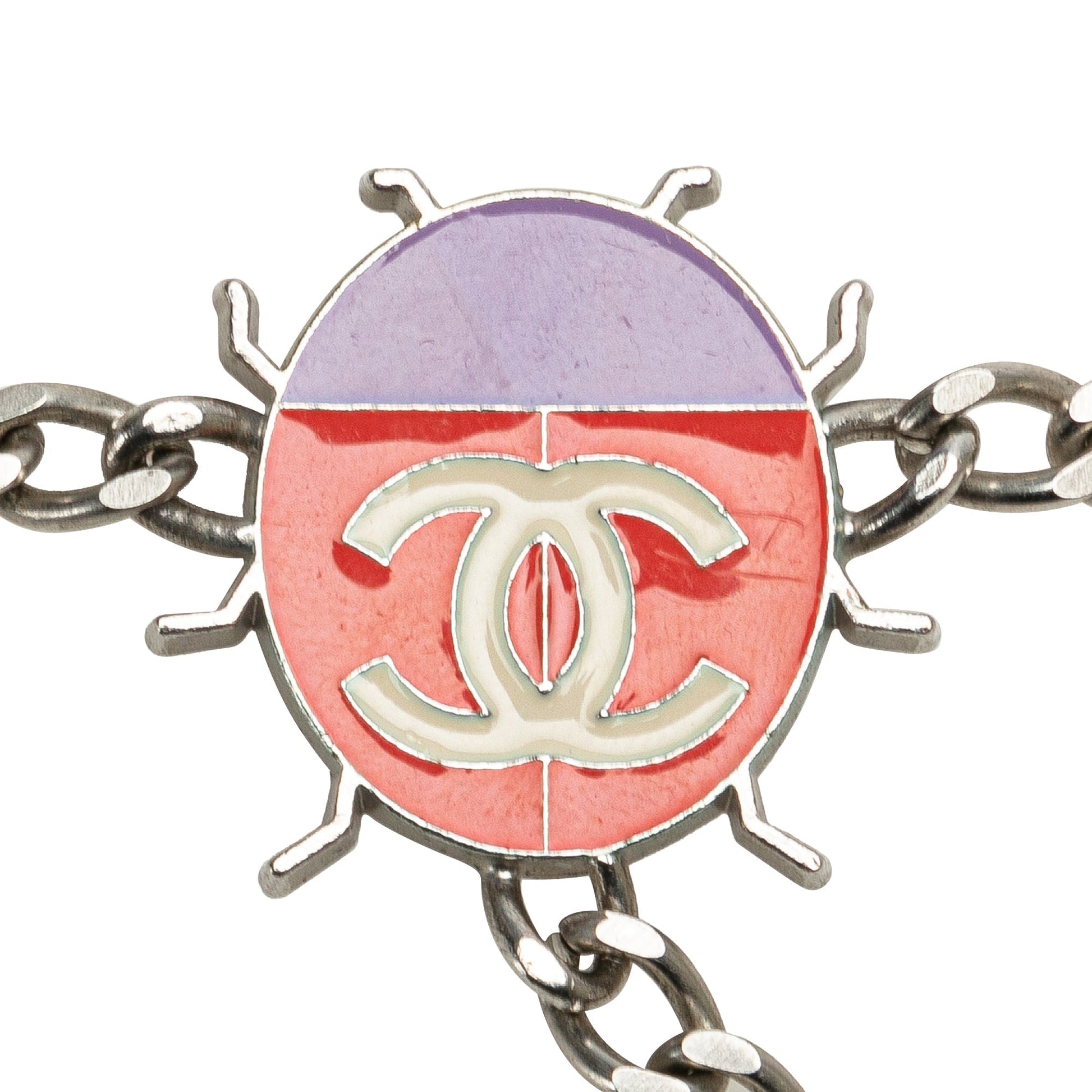 Silver Chanel Silver Plated and Enamel CC Ladybug Chain Link Belt