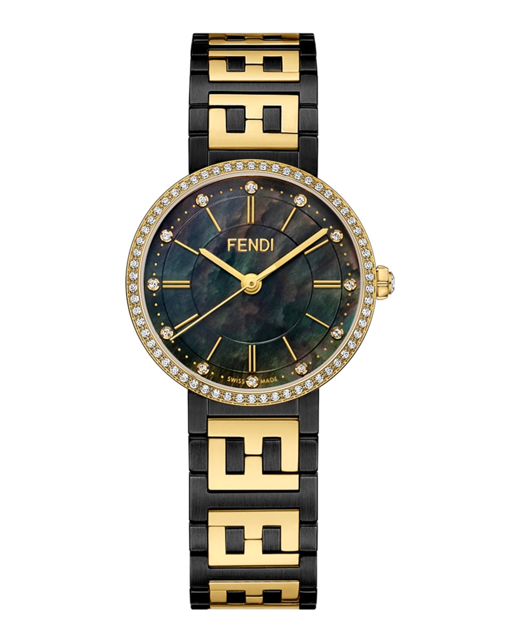 Fendi Jewelry Womens Two Tone 29mm Bracelet Fashion Watch Silver
