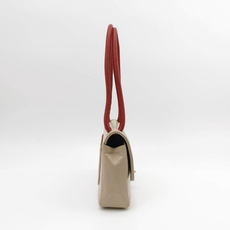 Chanel Classic Flap Bi-color Perforated Red Beige Leather Handbag