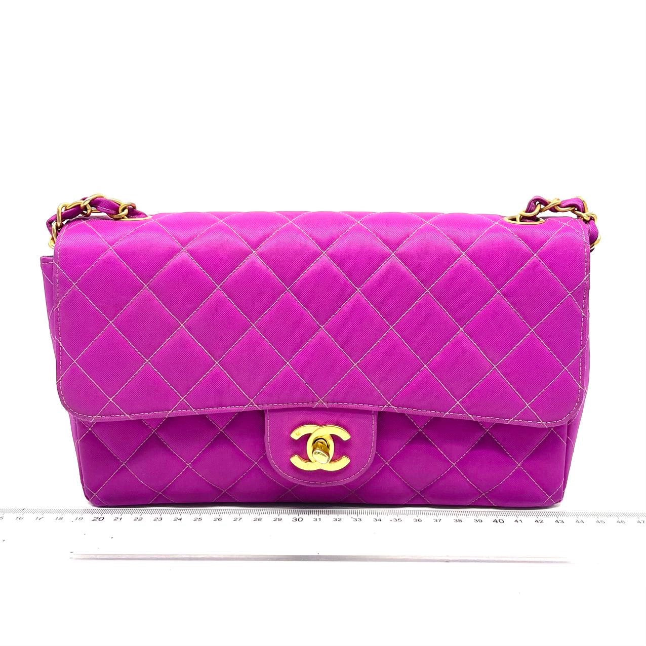 Chanel Classic Flap Fuchsia 24k Plated Hardware Pink Gold Canvas Handbag