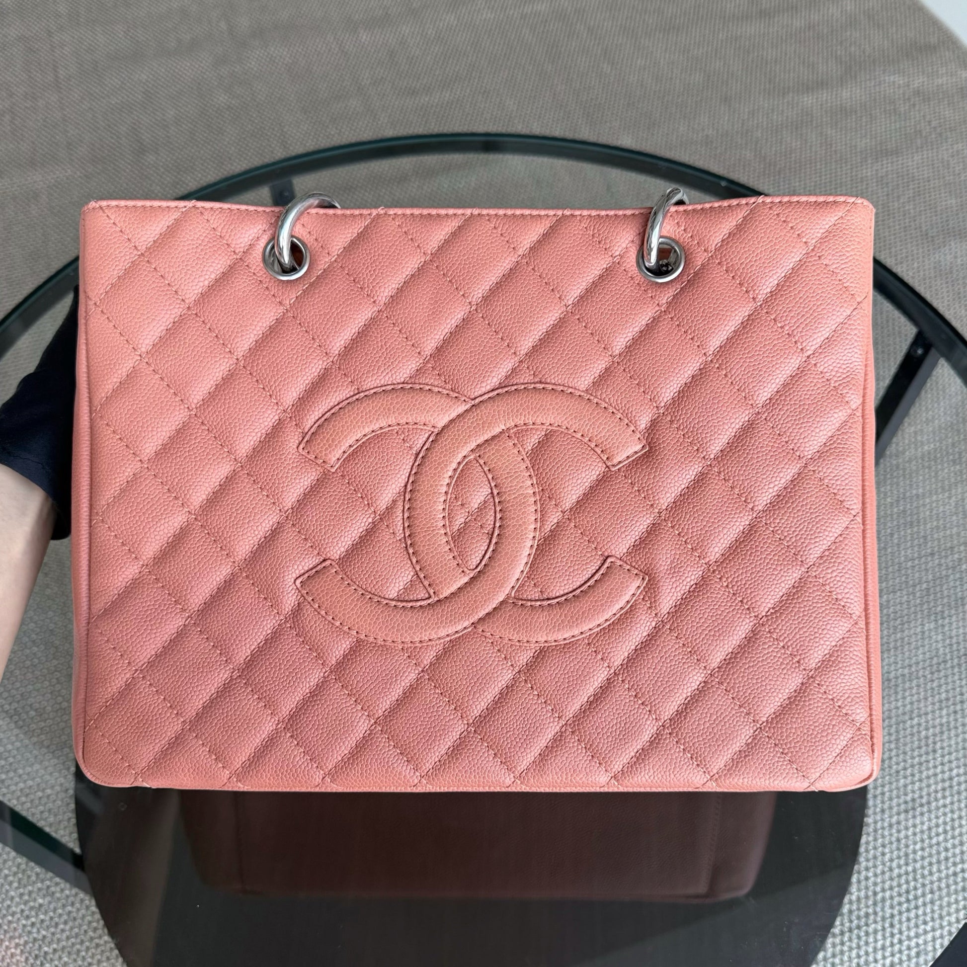 Chanel GST Grand Shopping Tote - Caviar Grained Quilted Silver Tote Bag 1 Nov