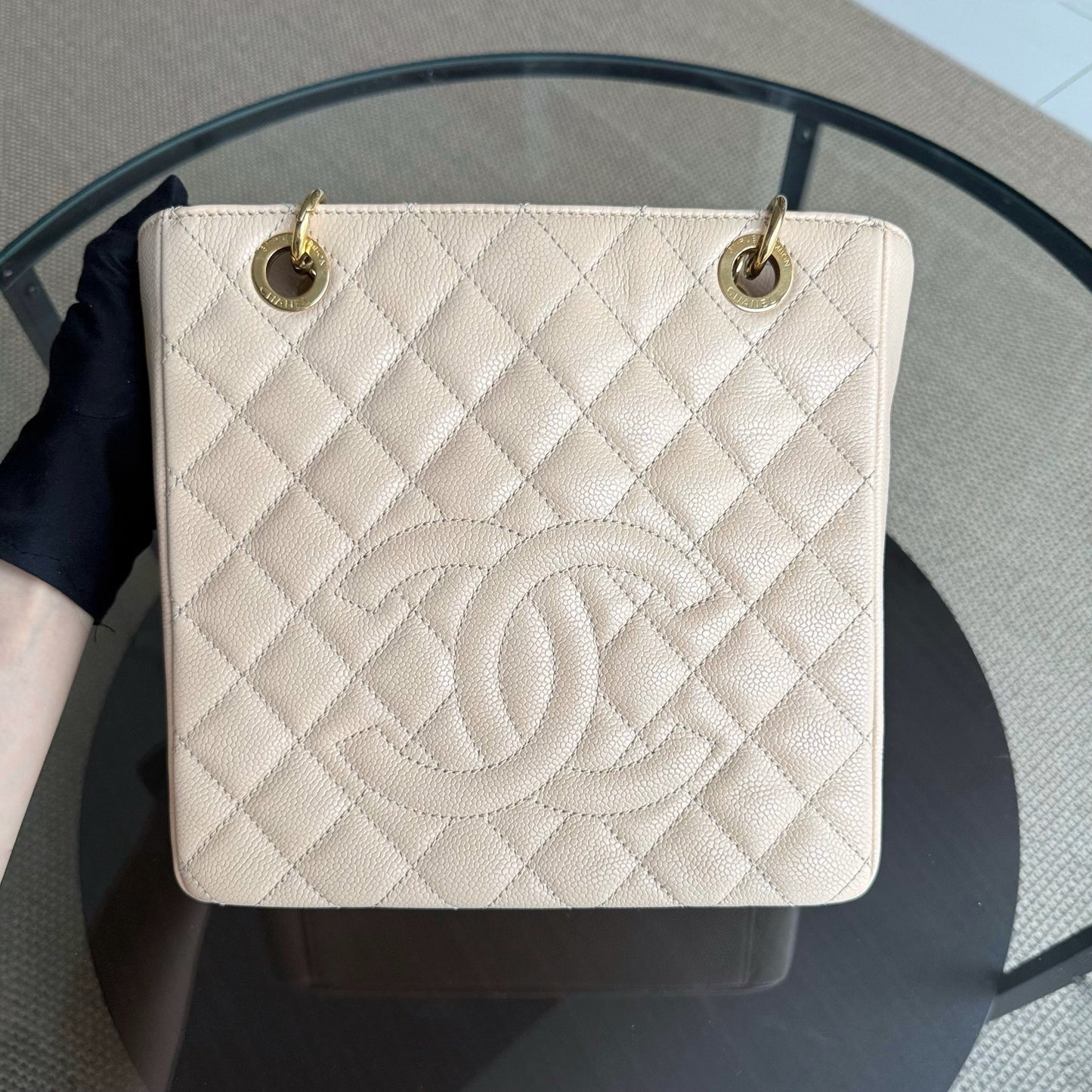 Chanel PST Petite Shopping Tote - Caviar Grained Quilted Beige Tote Bag Series 15