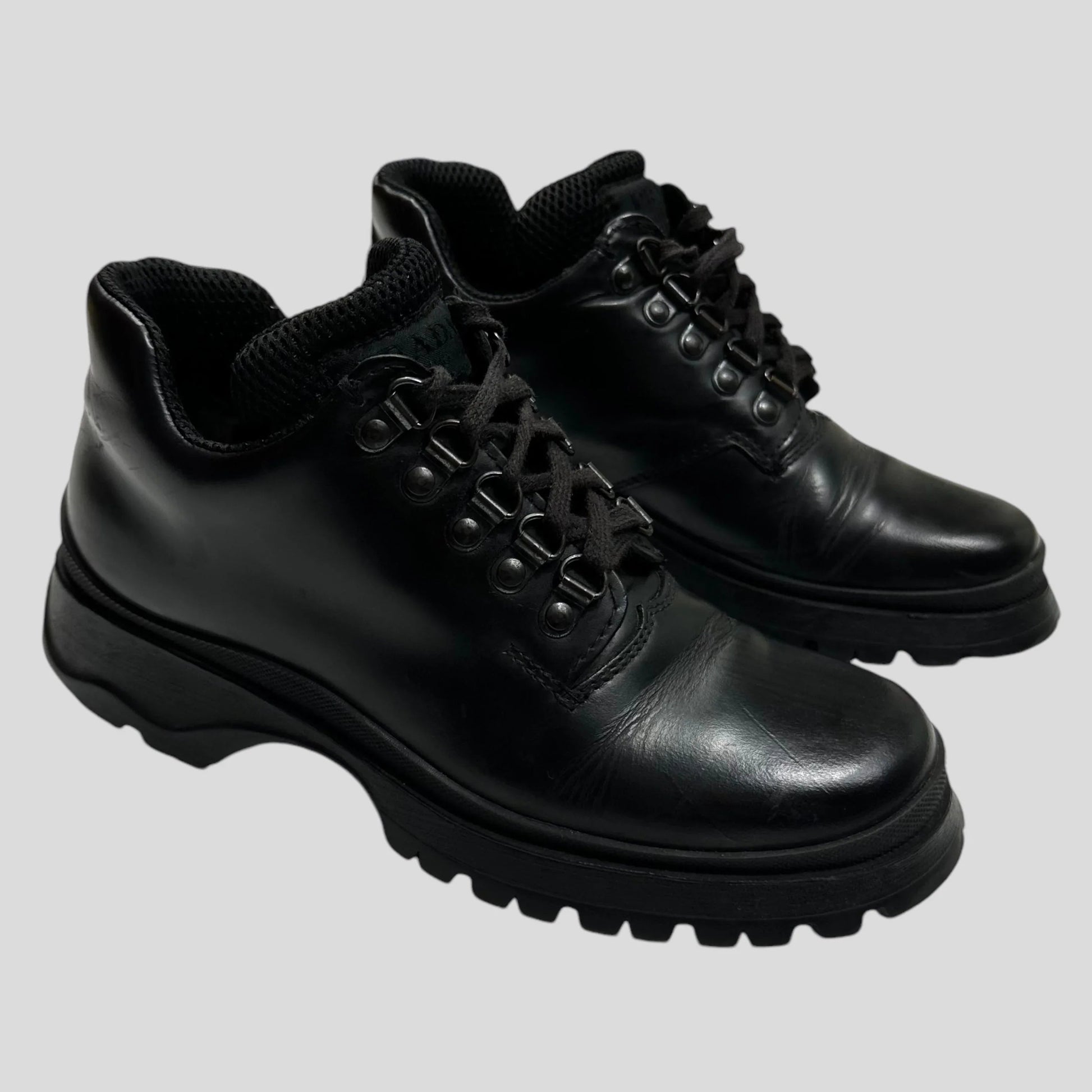 Prada Shoe Milano Vibram Sole Combat Boots - 36.5 Leather Shoes