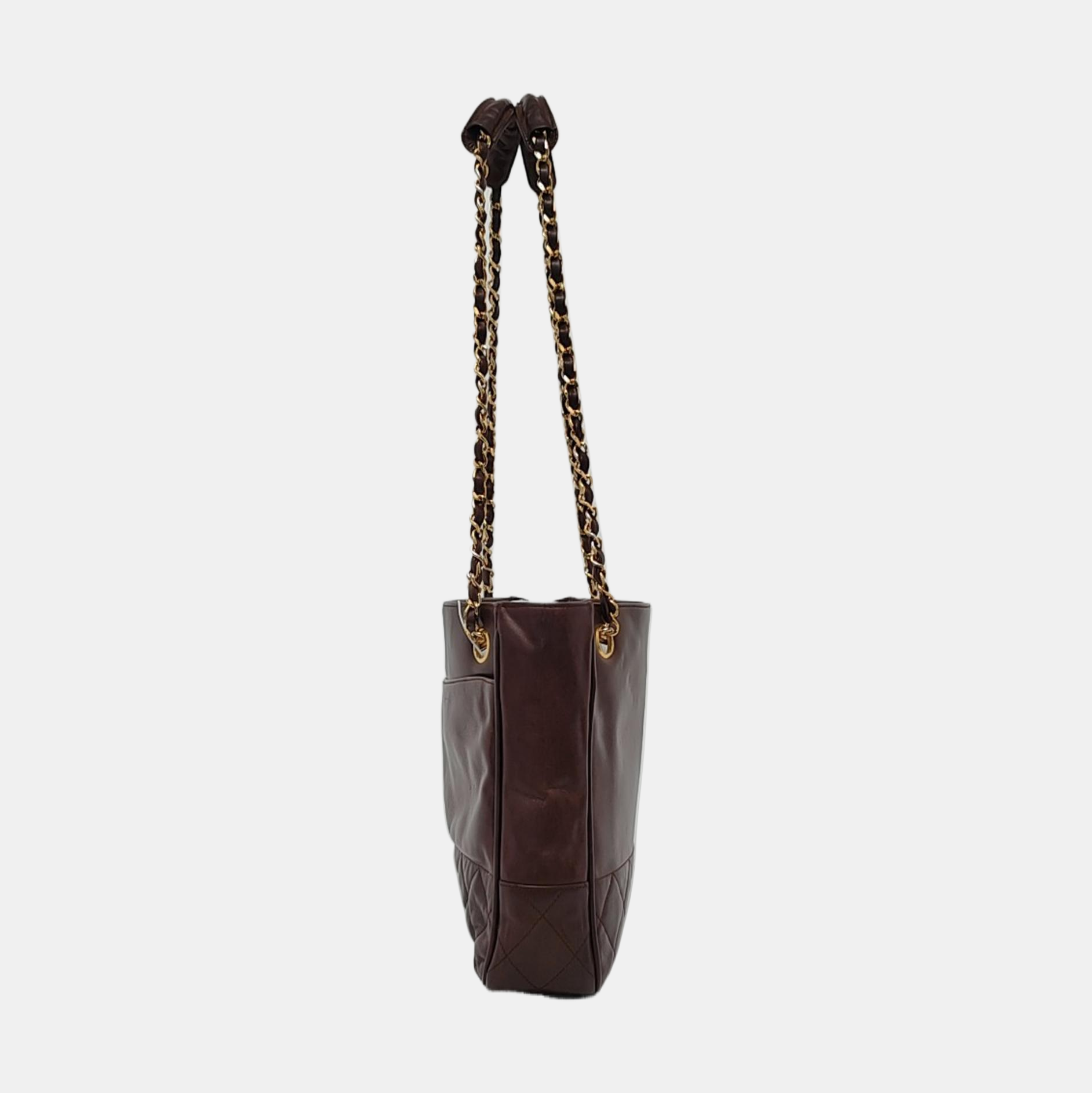 Chanel CC Logo Calfskin Double -88 Brown Gold Leather Tote Bag