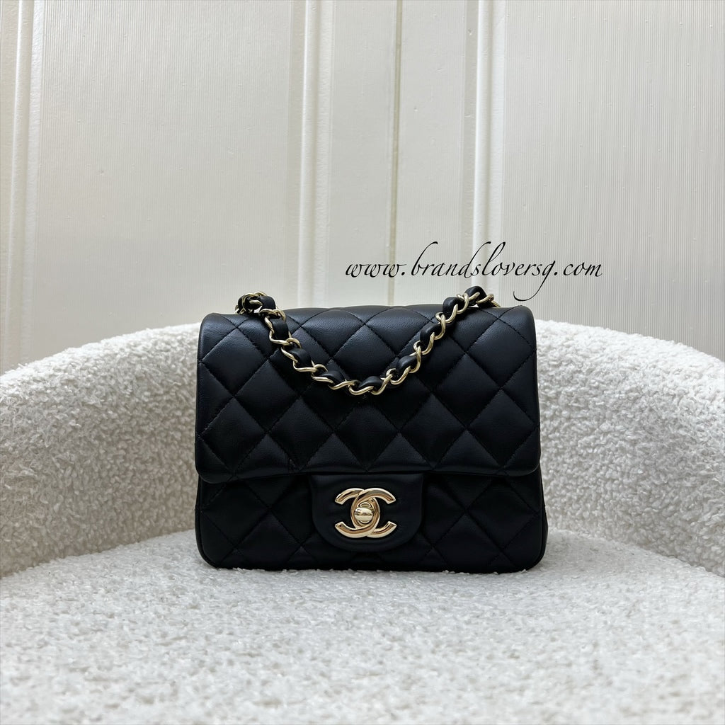 Chanel Classic Square Mini Flap in Black Lambskin and Lghw ( ) Handbag