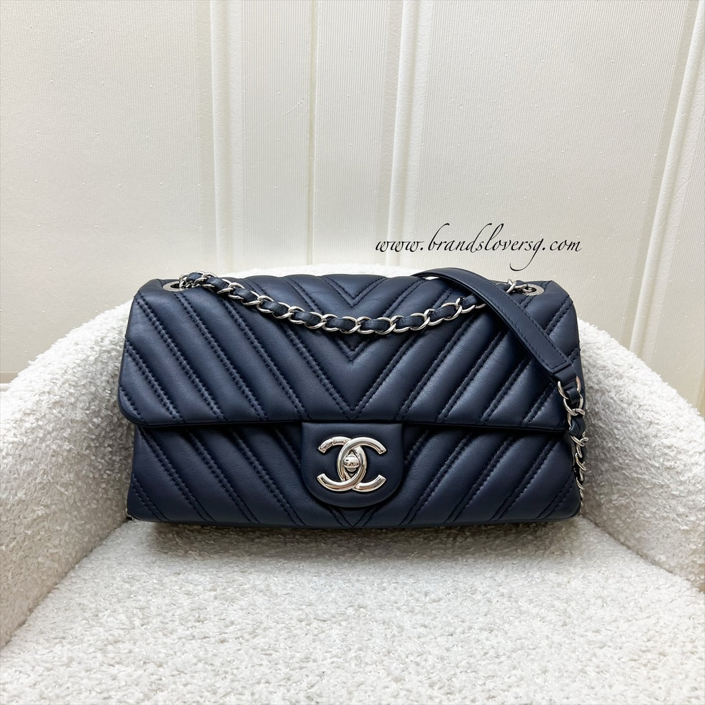 Chanel Seasonal Medium Flap Bag in Chevron Quilted Navy Lambskin and Shw ( )
