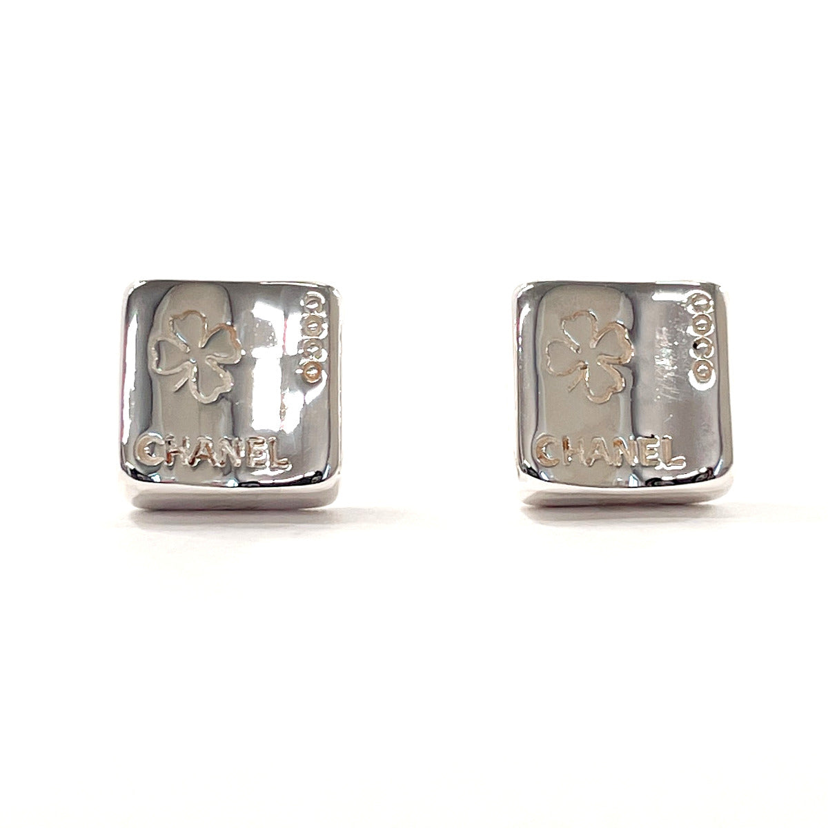 CHANEL Earring Silver925 Silver   square clover