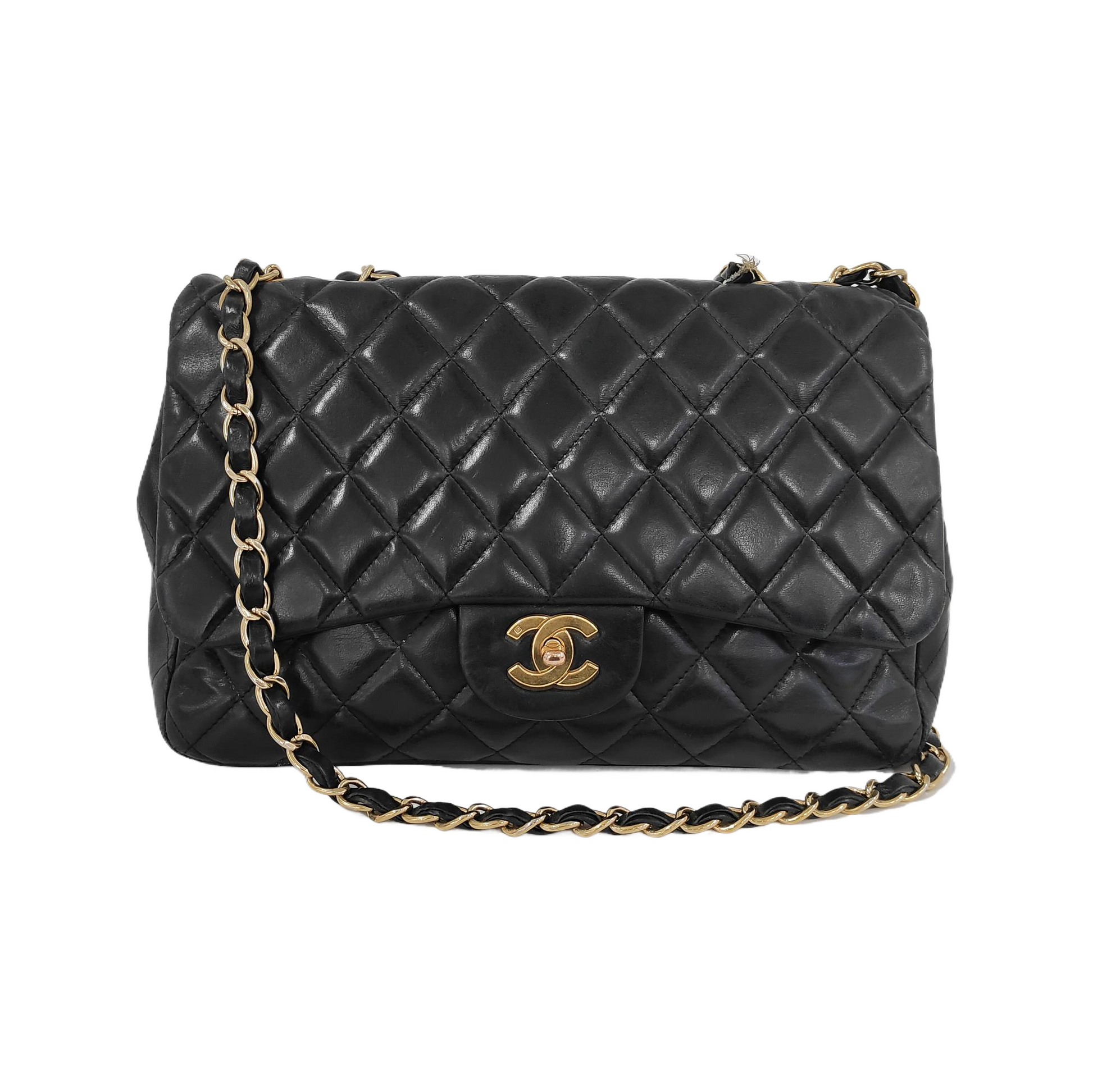 Chanel Classic Flap Jumbo Lambskin Single Flap Black Gold Leather Handbag 3