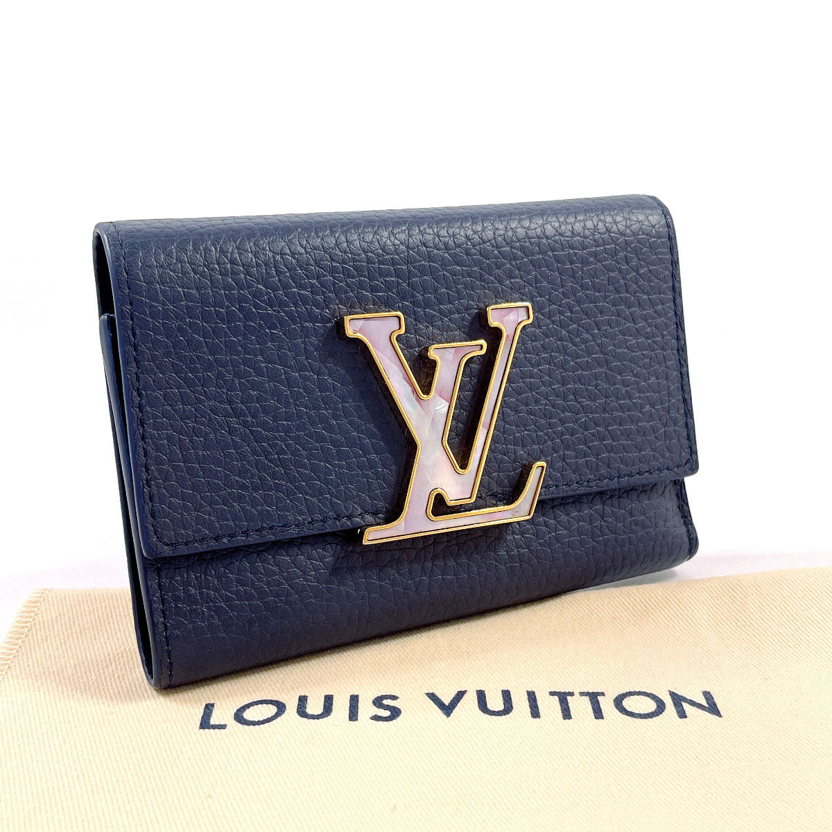 Louis Vuitton Tri-fold M81674 Taurillon Clemence Portefeuille Navy Wallet Case
