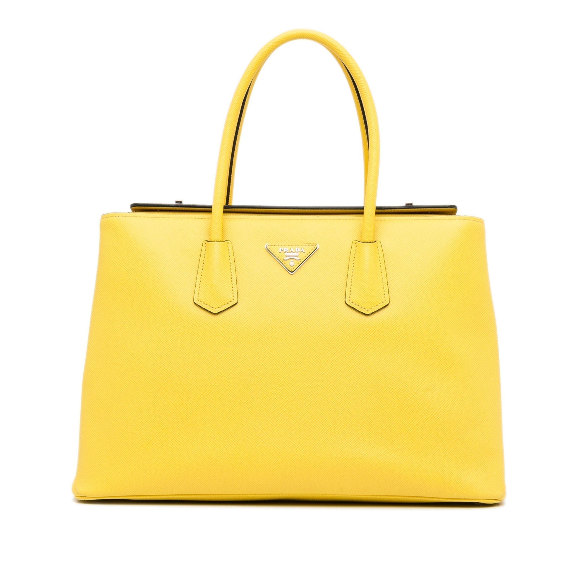 Prada Double Cuir Luxury Handbag Saffiano Yellow Travel Bag