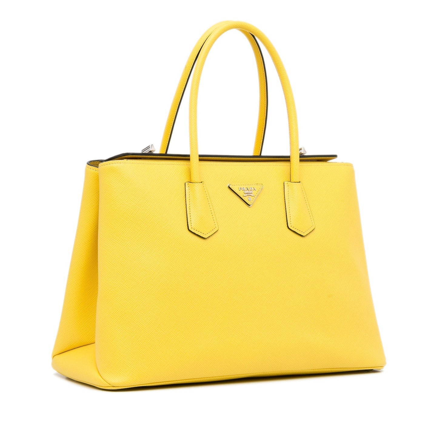 Prada Double Cuir Luxury Handbag Saffiano Yellow Travel Bag