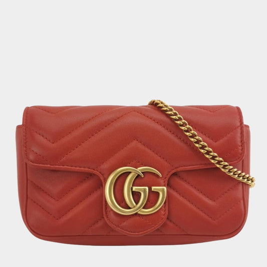 Gucci Marmont Super Leather Red Mini Flap Travel Bag Leather 1