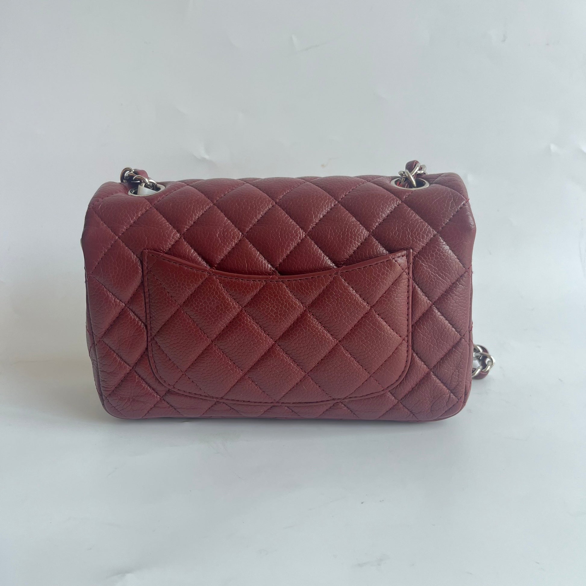 Chanel Classic Flap Rectangular Burgundy Caviar Hardware Silver Leather Mini Bag Hardware 1