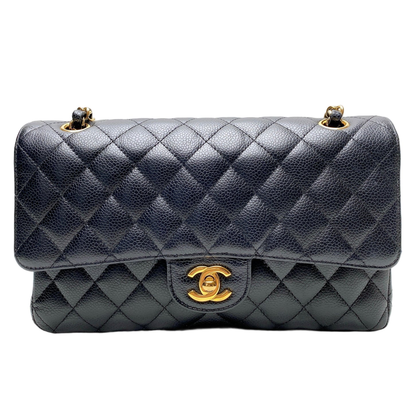 Chanel Cf Medium Caviar In Ghw Bag