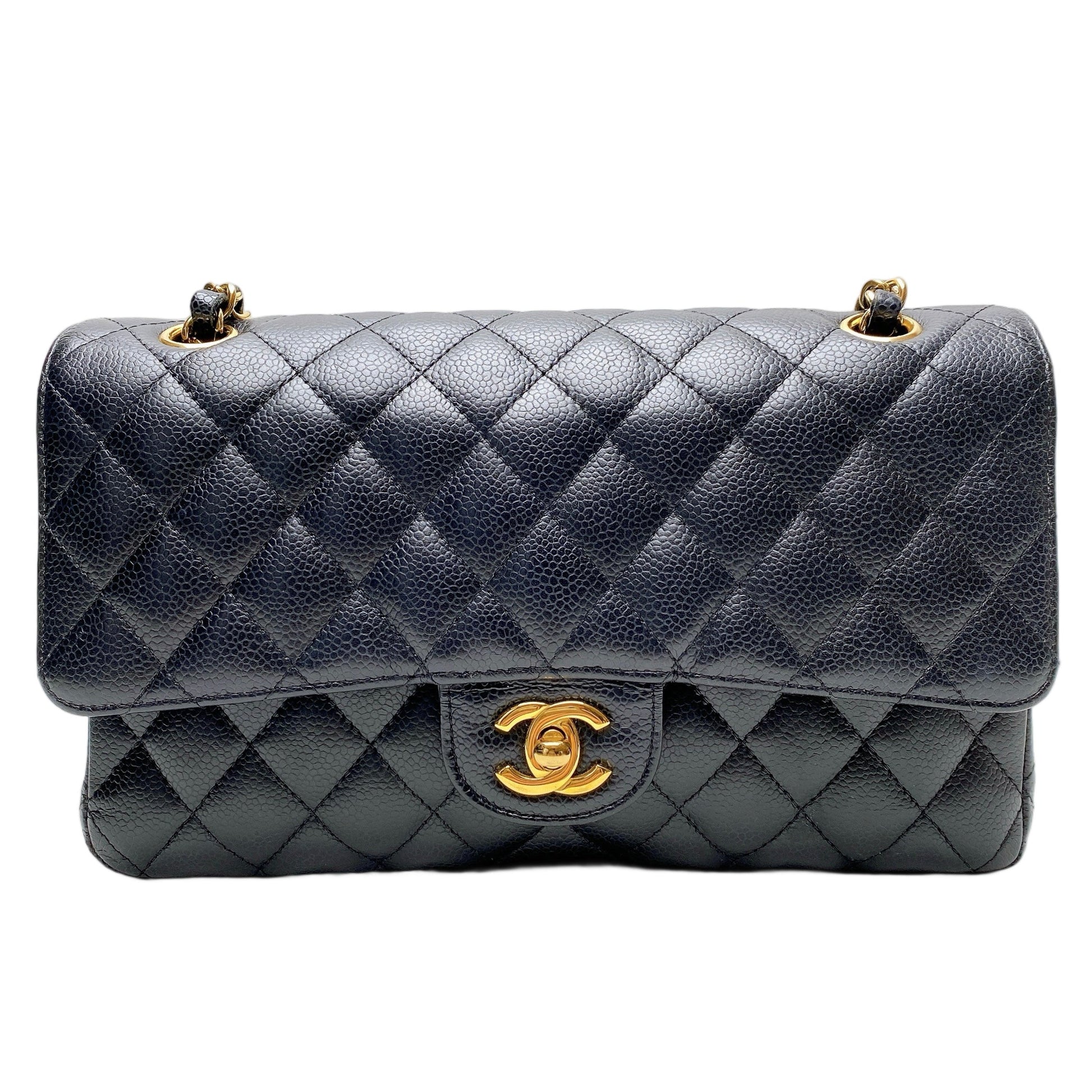 Chanel Cf Medium Caviar In Ghw Bag
