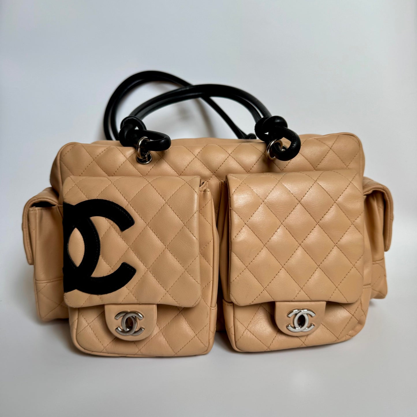Chanel Cambon Multi-pocket Ligne Reporter Calfskin Beige Leather Handbag