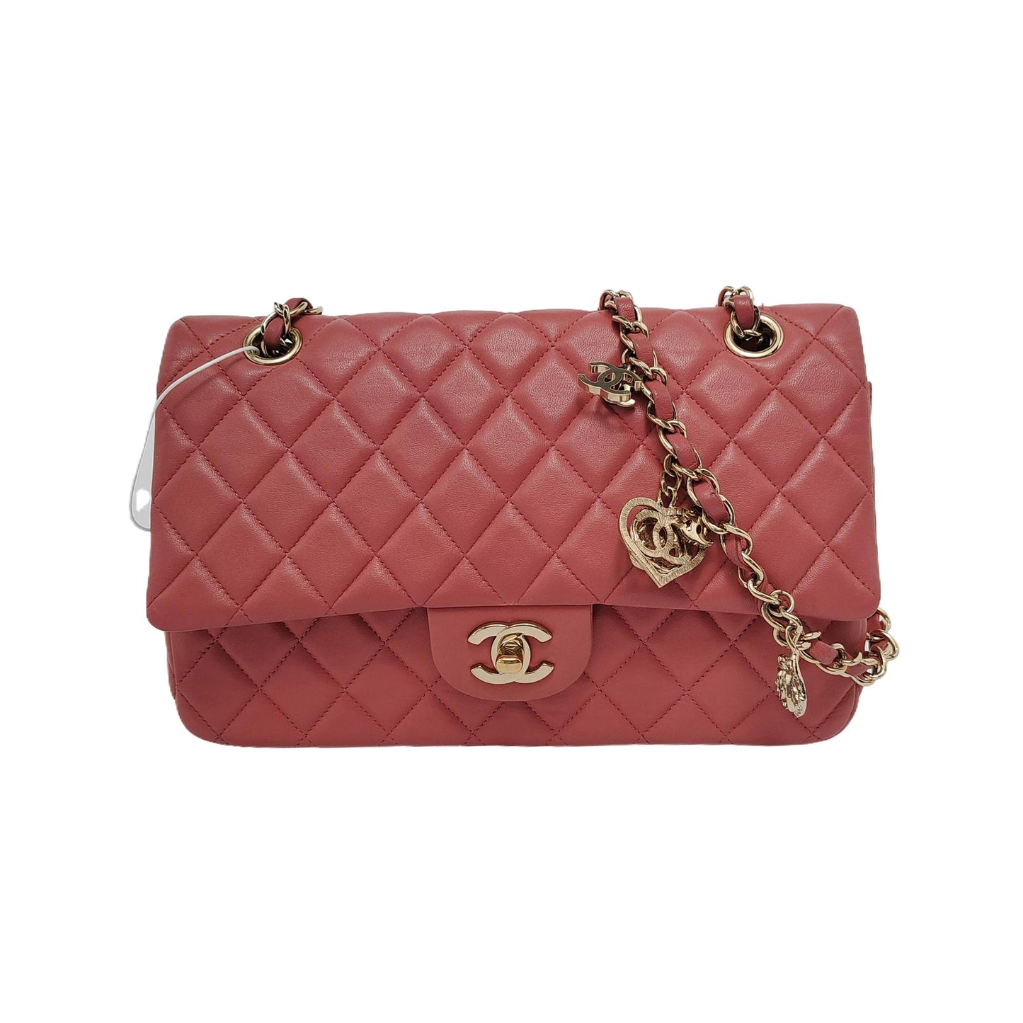 Chanel Valentine's Heart Charm Flap Lambskin Hardware Pink Gold Leather Key Chain
