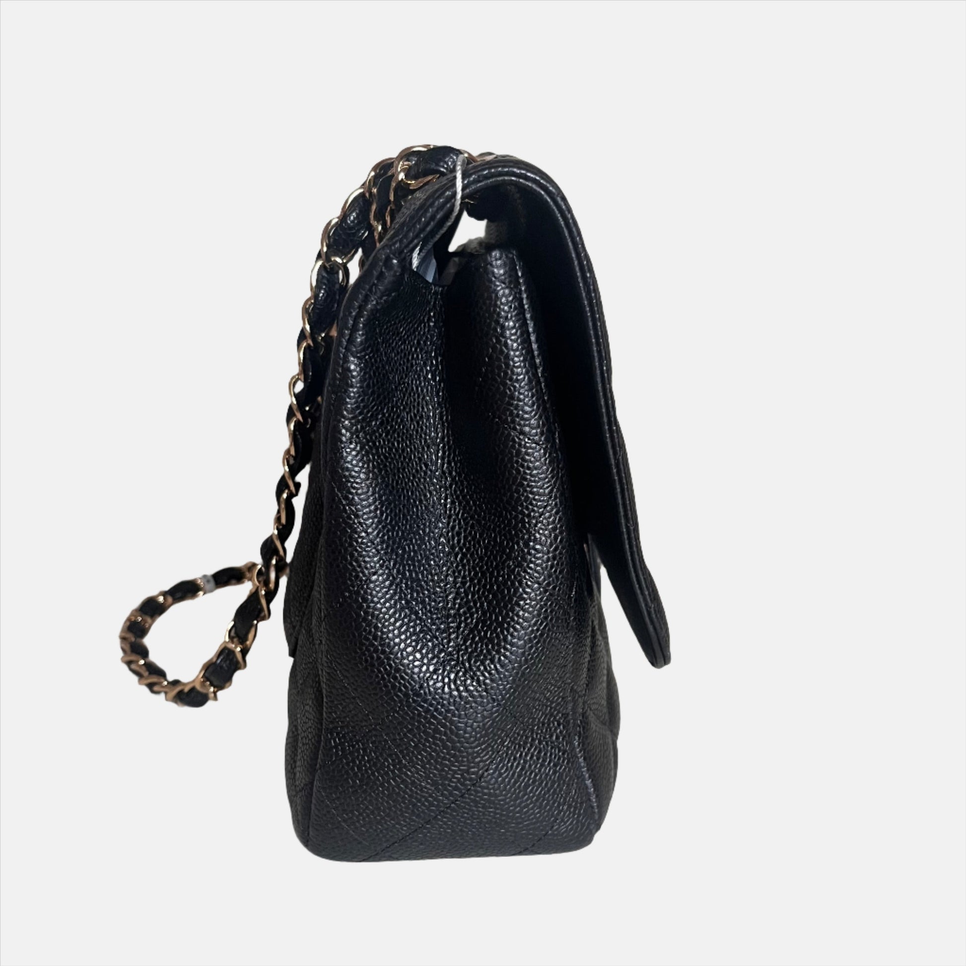 Chanel Classic Flap Jumbo Caviar Single Flap Black Gold Leather Handbag Gold Hardware