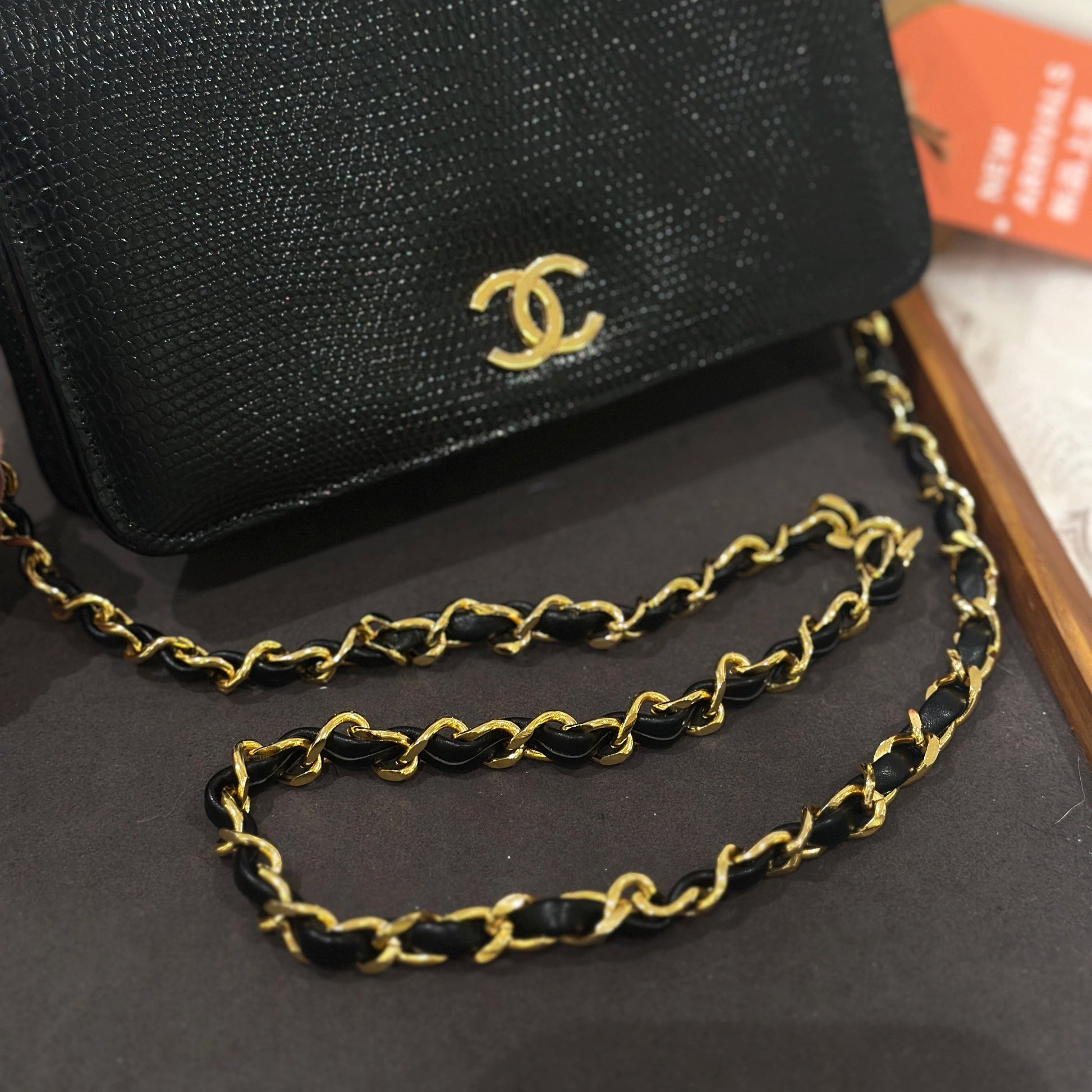Chanel   lizard skin chain bag