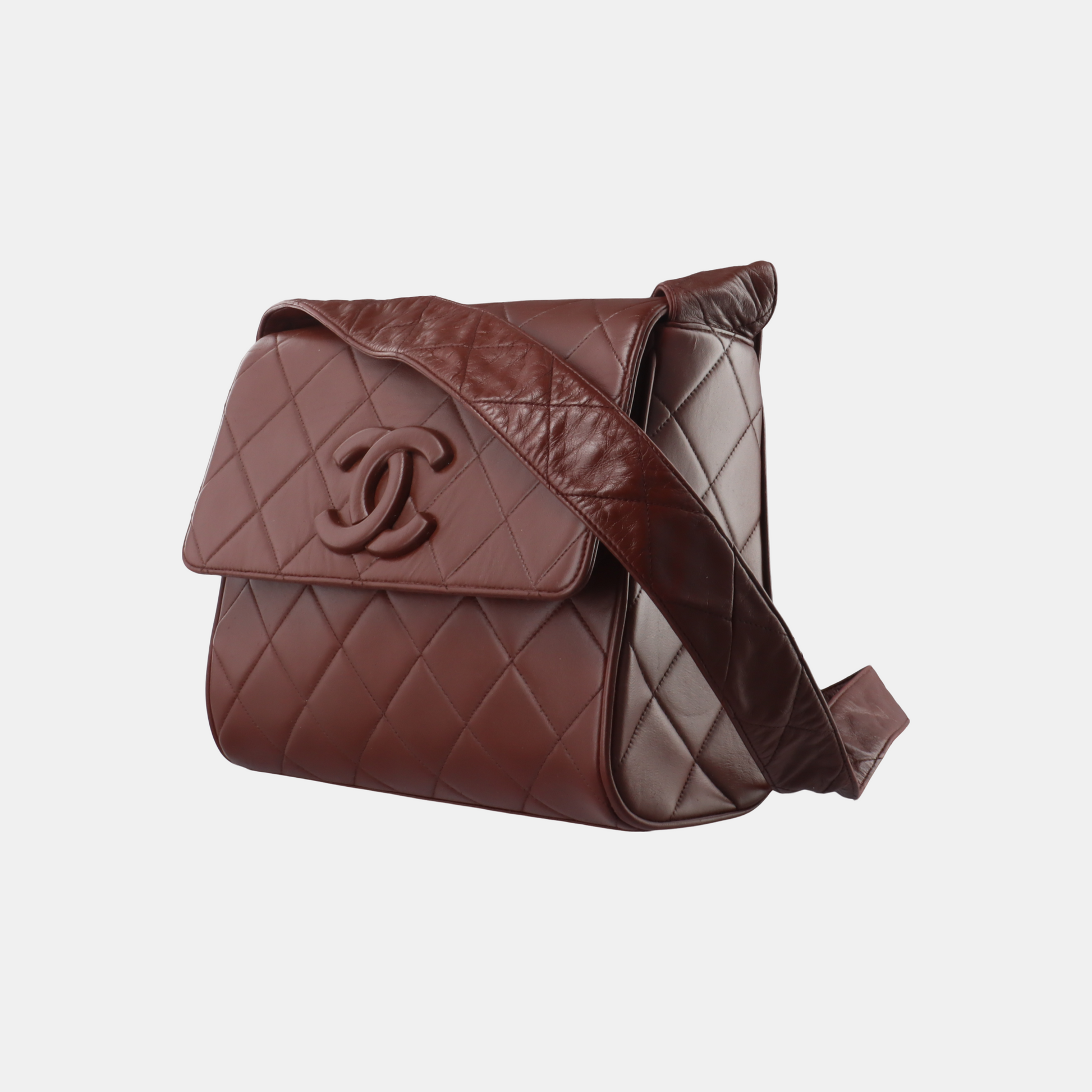 Chanel Quilted Flap Messenger Deep Burgundy Brown Crossbody Bag