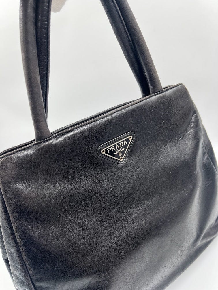 Prada Tote Leather Black Tote Bag Leather Tote 1