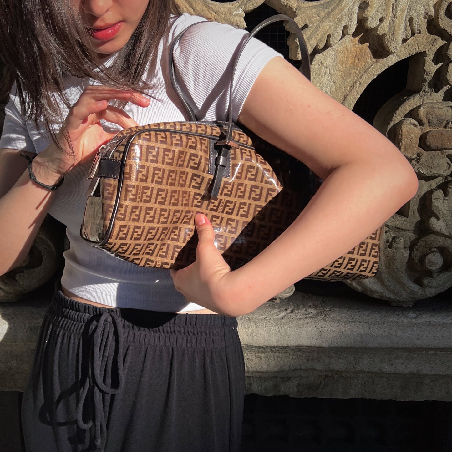 Fendi Zucchino Bowler Bag Travel Bag