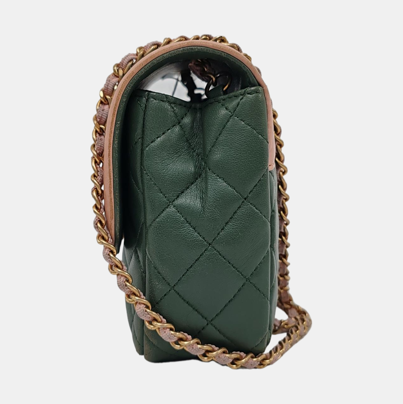 Chanel Flap Lambskin Edges Green Pink Crossbody Bag