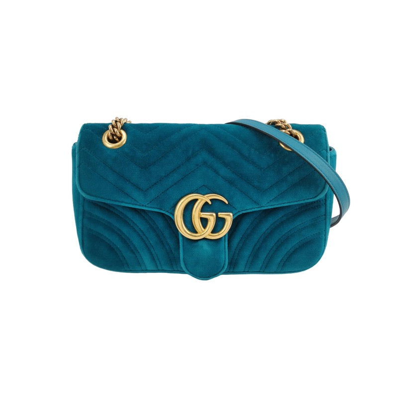 Gucci Marmont Turquoise Velvet Blue Small Flap Travel Bag
