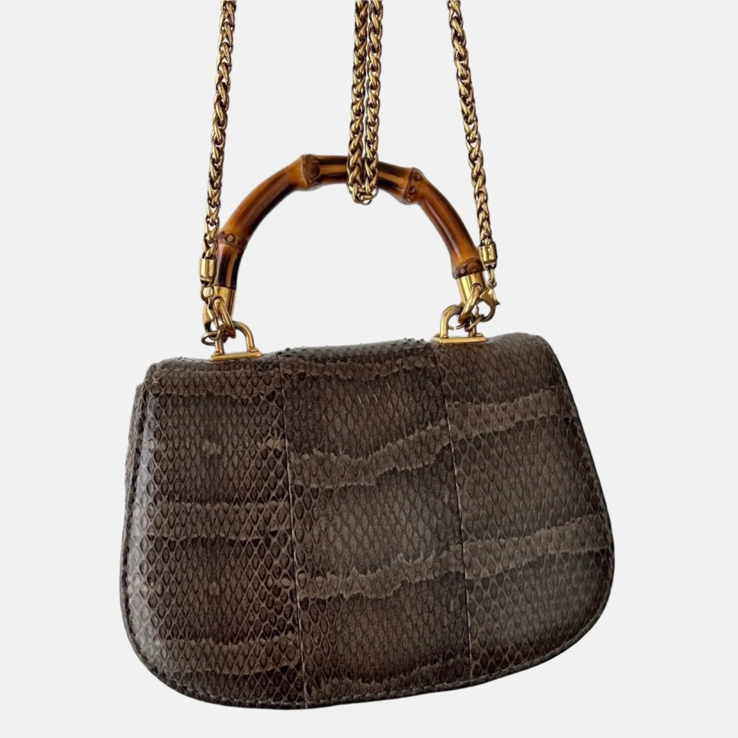 Gucci Bamboo Night Python Evening Bag With Mini Chain Clutch Bag