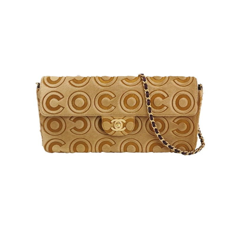 Chanel East West Rare Tan Pony-hair Calfskin Brown Leather Handbag