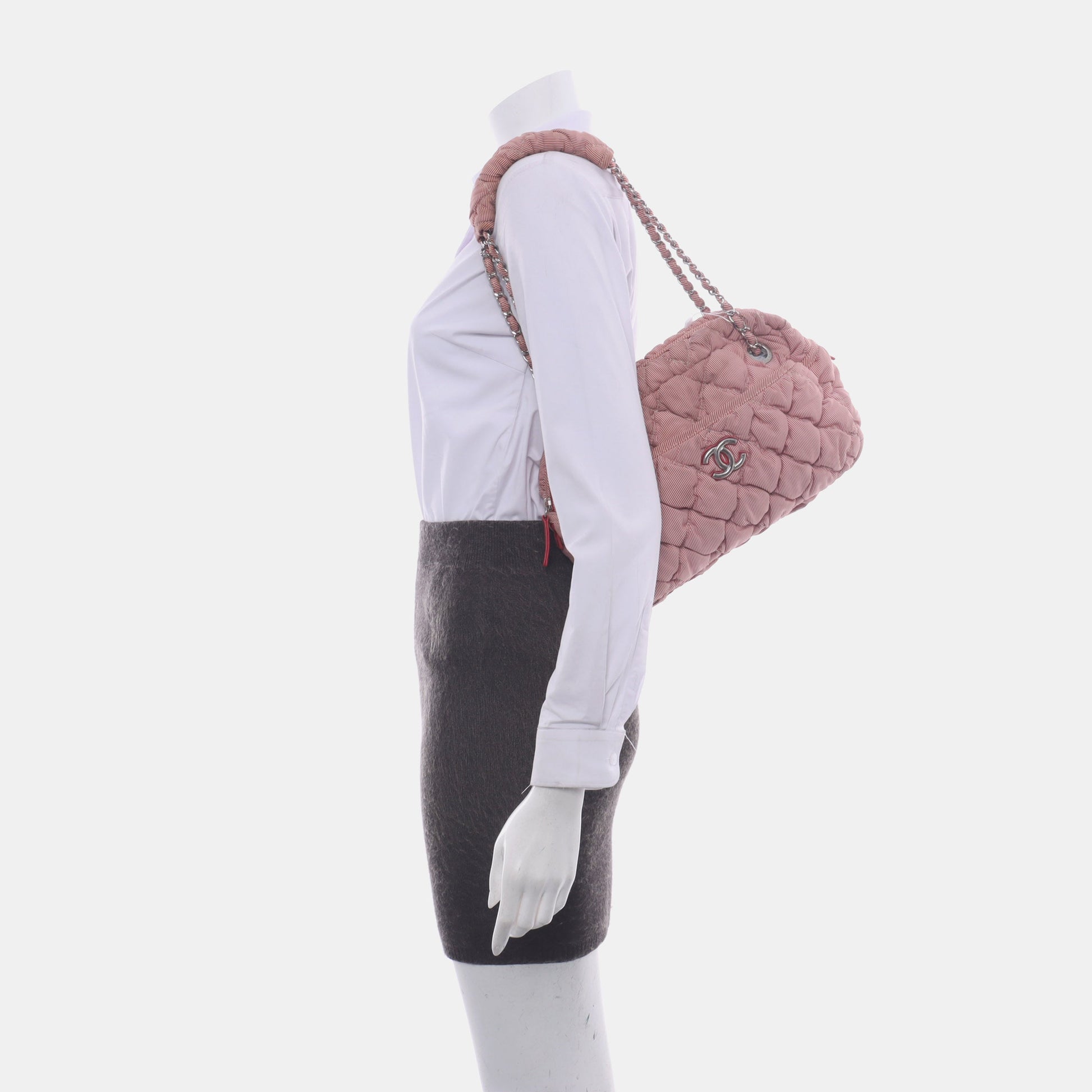 Chanel Nylon Bubble Striped Quilt Accordion Flap Pink Shoulder Bag