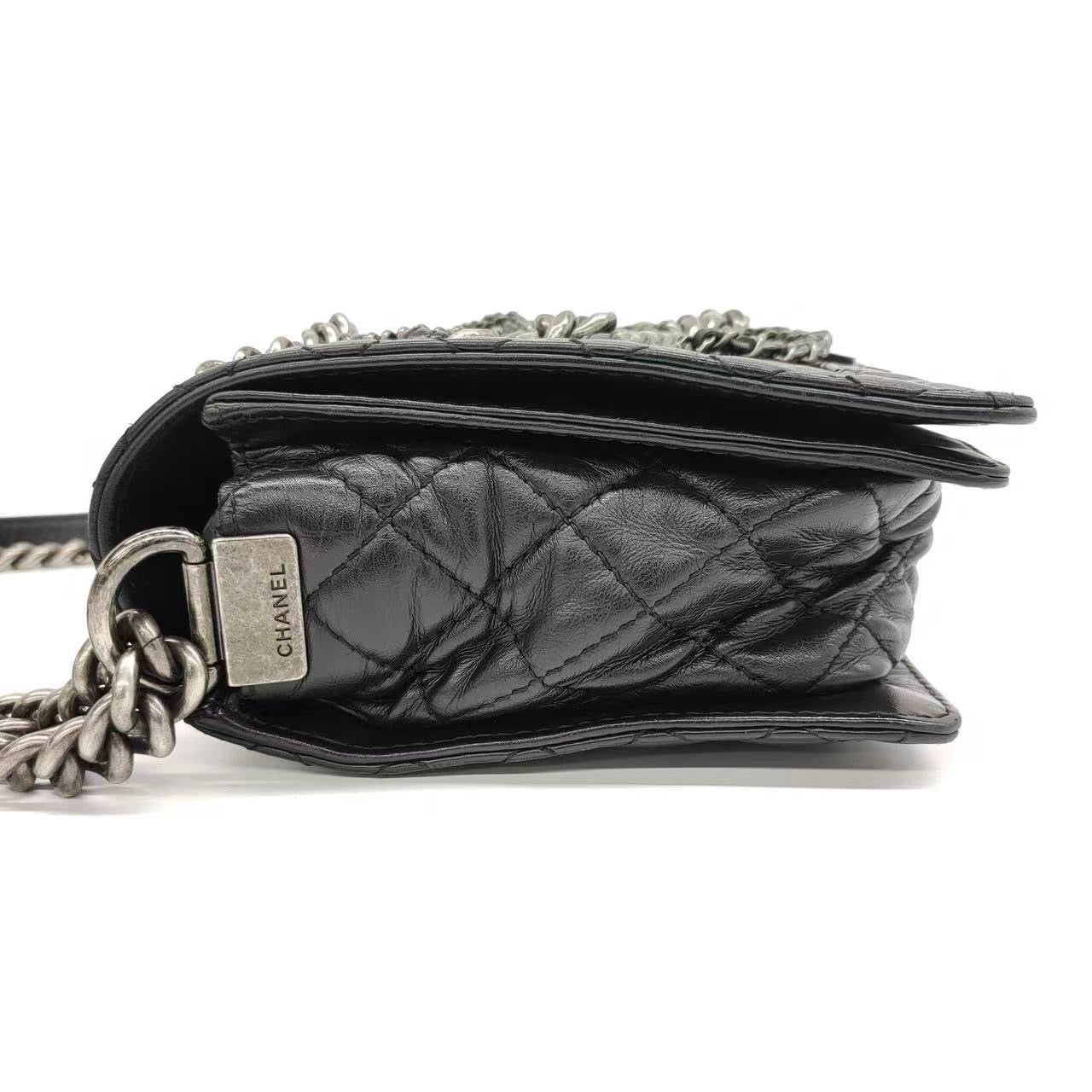 Chanel Enchained Boy Flap Black Leather Shoulder Bag