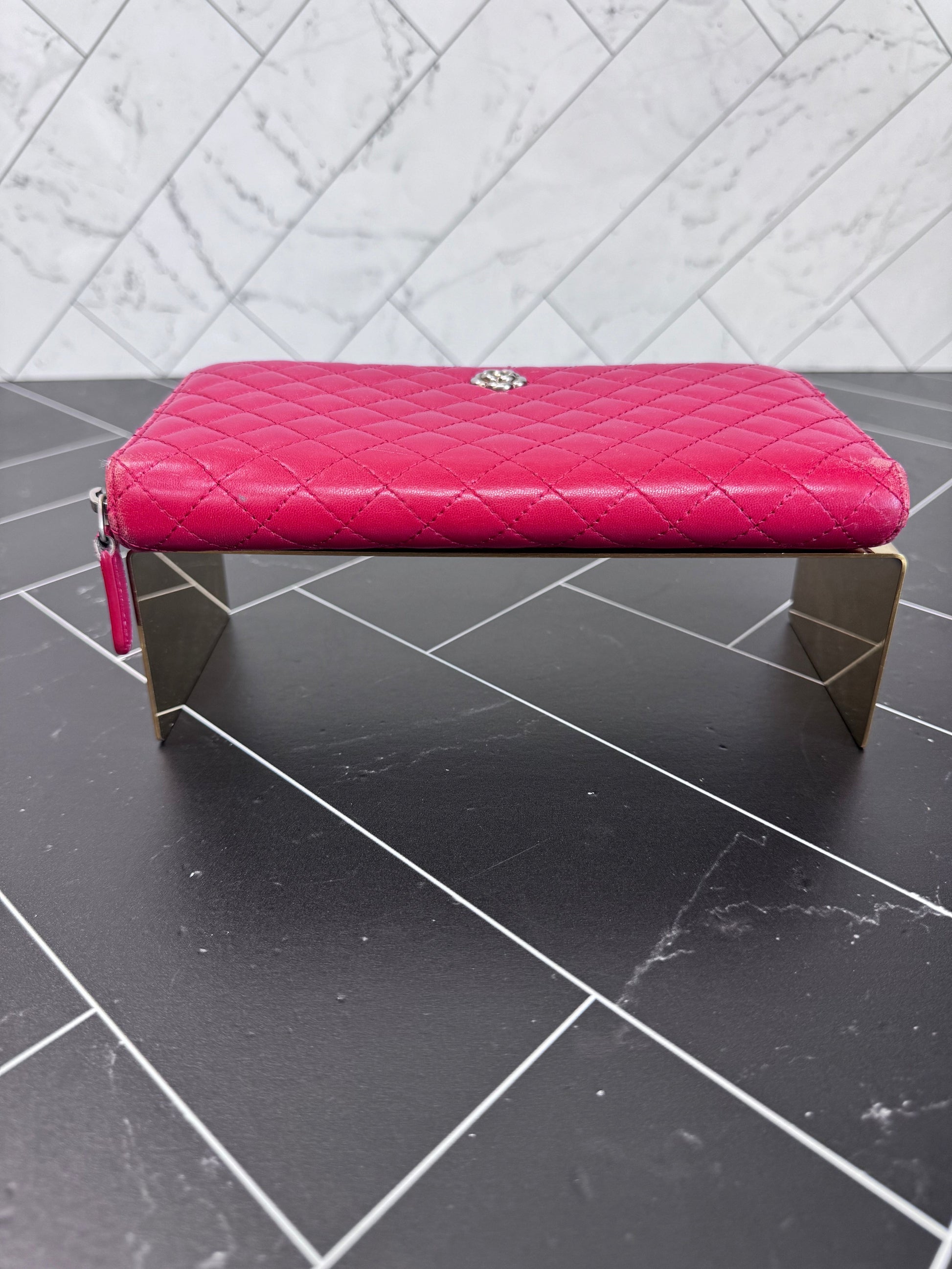 Chanel Red Lambskin Quilted Zippy Wallet