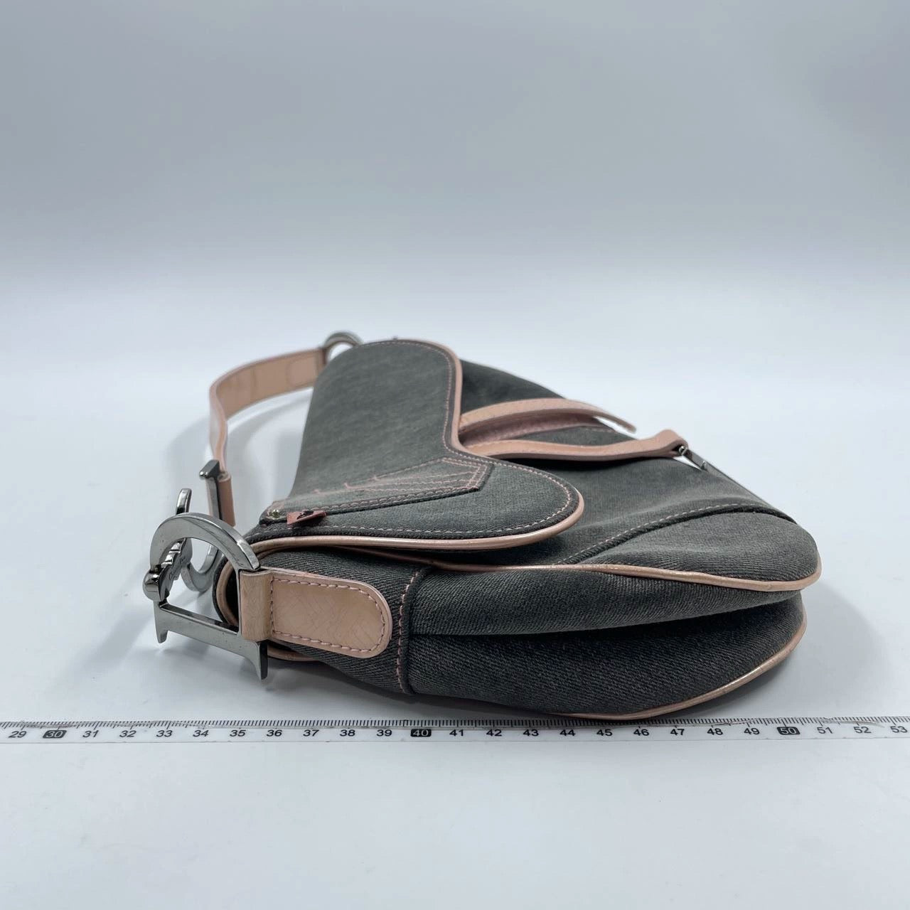 Dior Saddle Grey With Pocket And Trim Shoulder Leather Denim Shoulder Bag