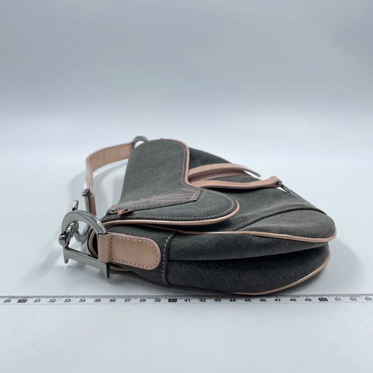Dior Saddle Grey With Pocket And Trim Shoulder Leather Denim Shoulder Bag