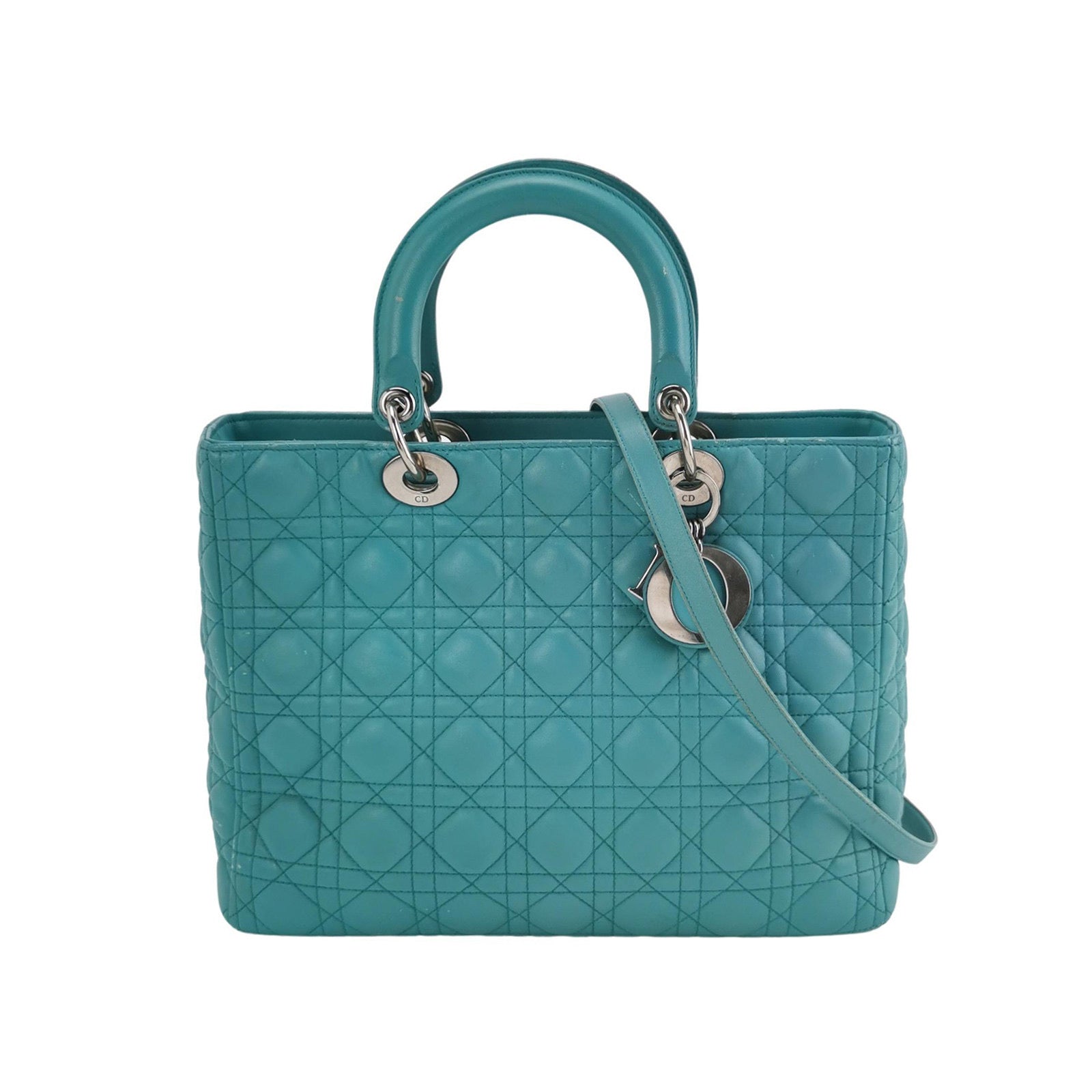 Dior Lady Bag Teal Lambskin Cannage Leather Blue Travel Bag