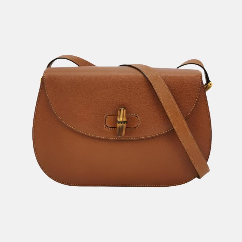 Gucci Bamboo Camel Leather Medium Crossbody Bag