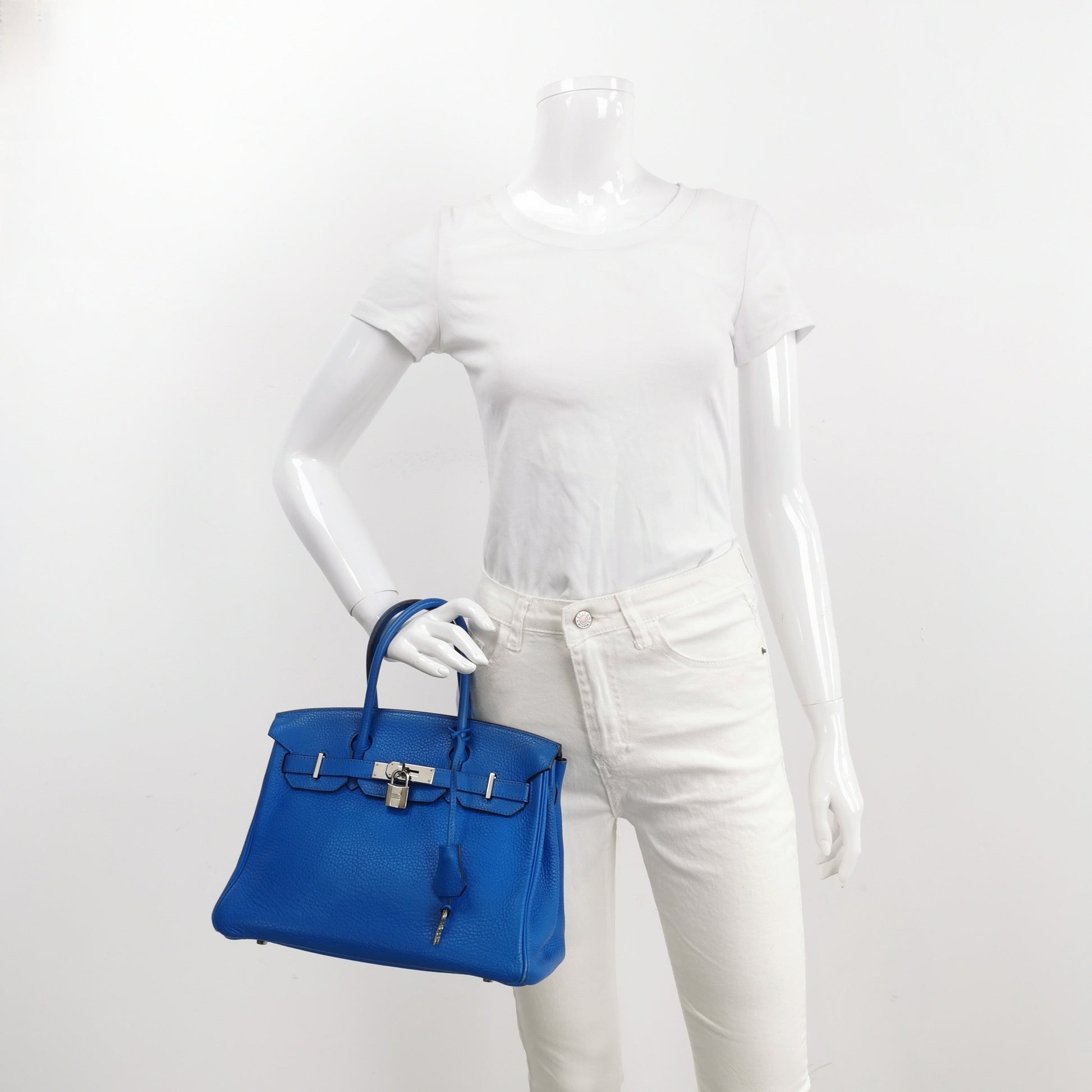 Hermes Birkin Bleu Hydra T Togo Calfskin Tone Leather Silver Travel Bag