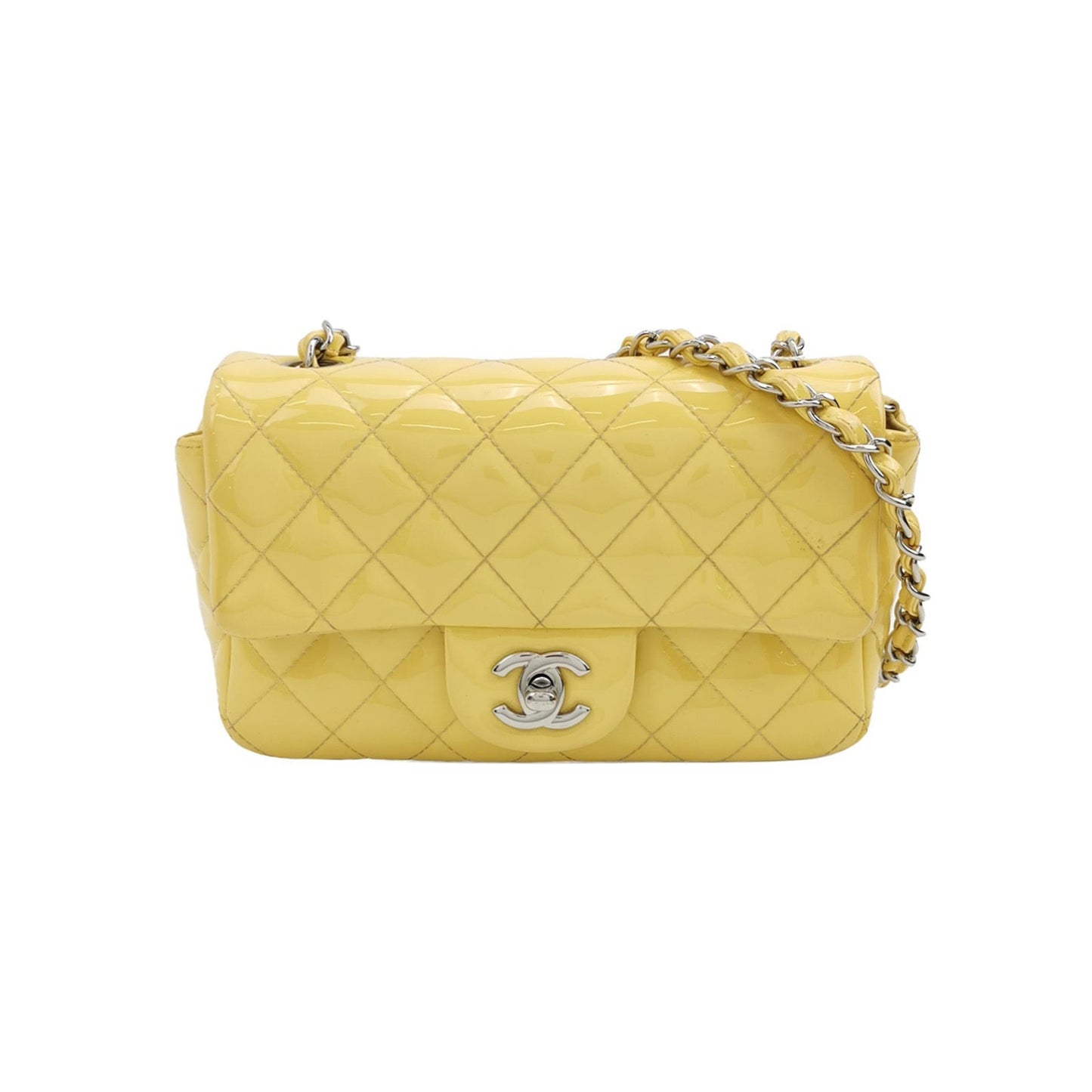 Chanel Classic Flap Rectangular Yellow Patent HW Silver Leather Mini Bag 3