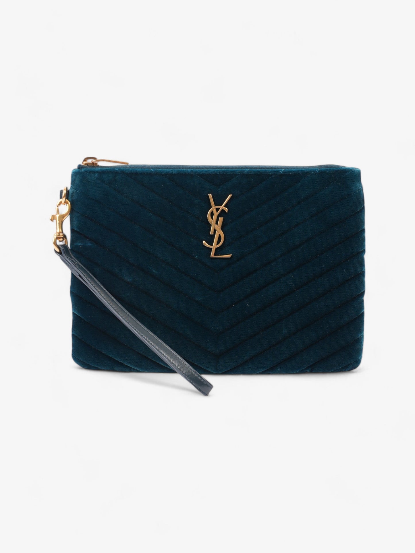 YSL Saint Laurent Wristlet Midnight Velvet Clutch Bag Monogram Blue