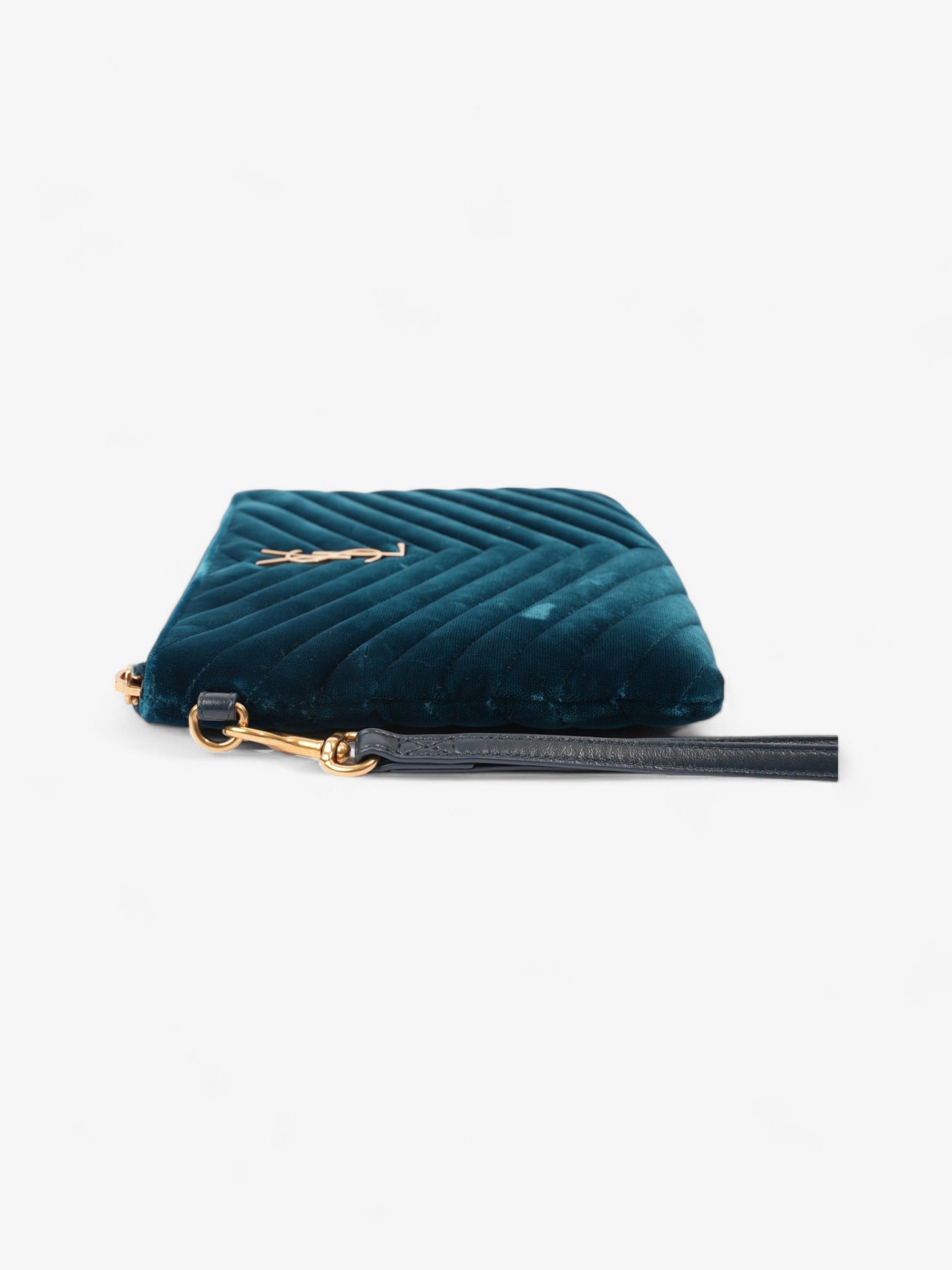 YSL Saint Laurent Wristlet Midnight Velvet Clutch Bag Monogram Blue