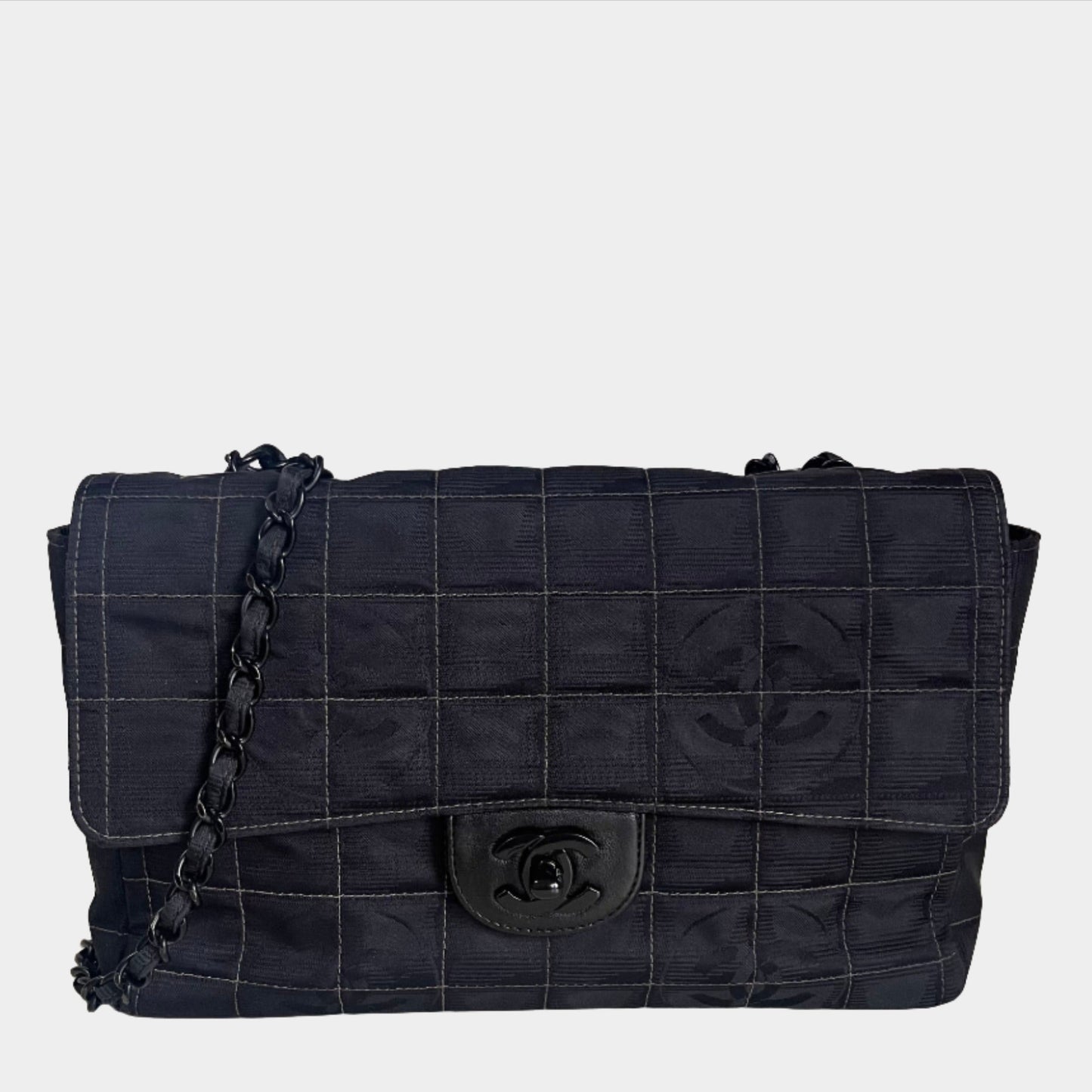 Chanel So Classic Flap Ice Cube Chocolate Black Canvas Shoulder Bag