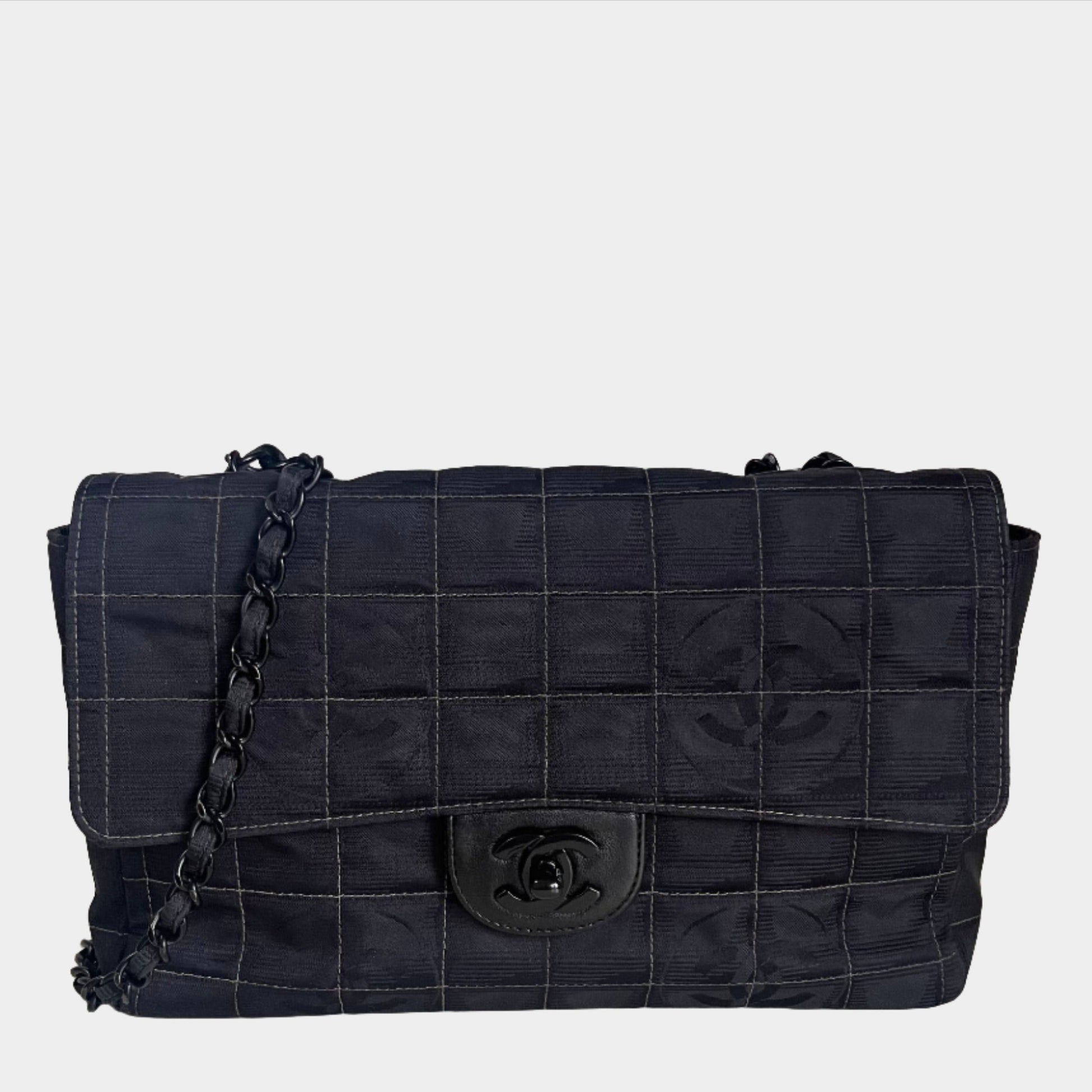 Chanel So Classic Flap Ice Cube Chocolate Black Canvas Shoulder Bag
