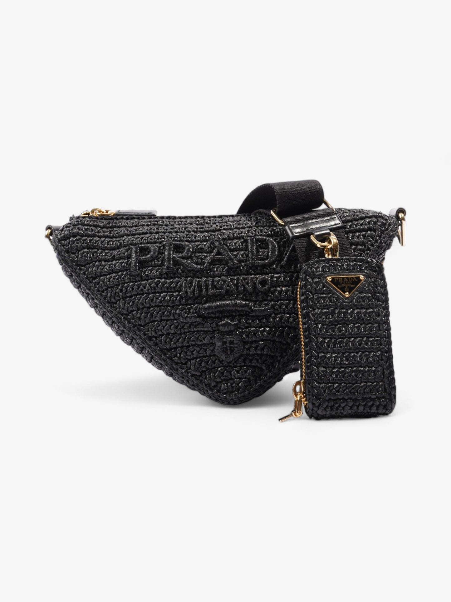 Prada Crochet Crossbody Bag Raffia Black