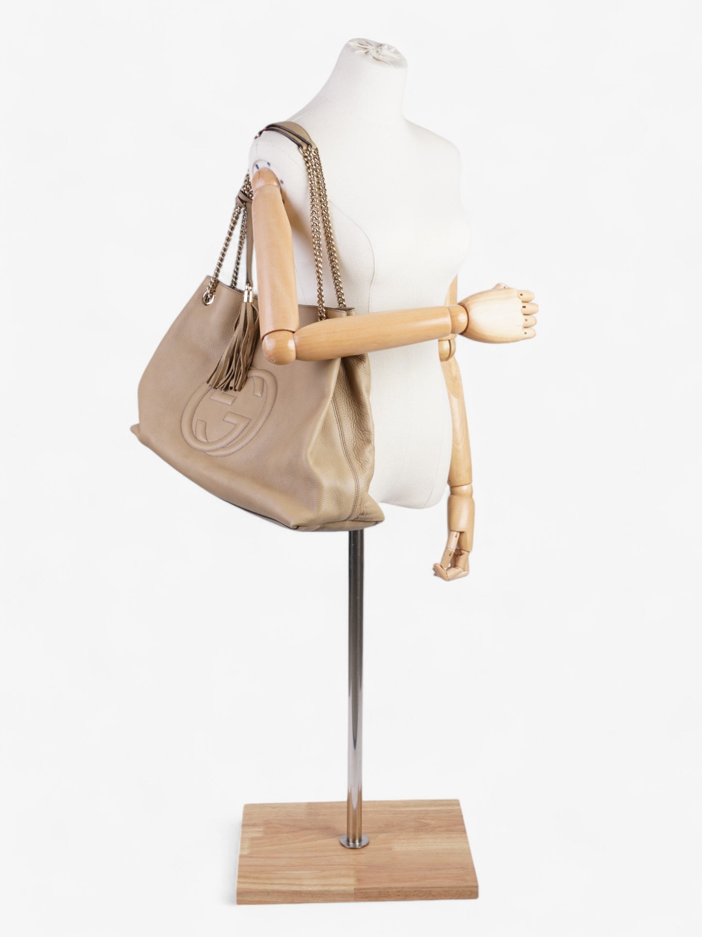 Gucci Soho Chain Tote Light Calfskin Leather Beige Shoulder Bag
