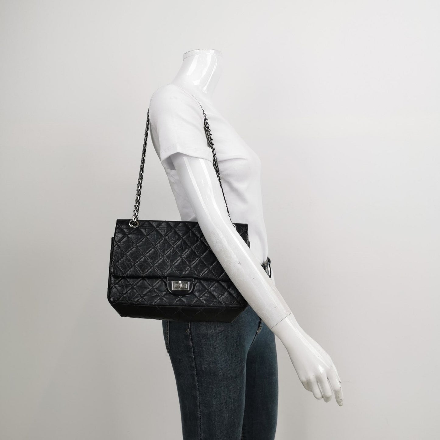 Chanel 2.55 Flap Shiny Calfskin Black Leather Shoulder Bag