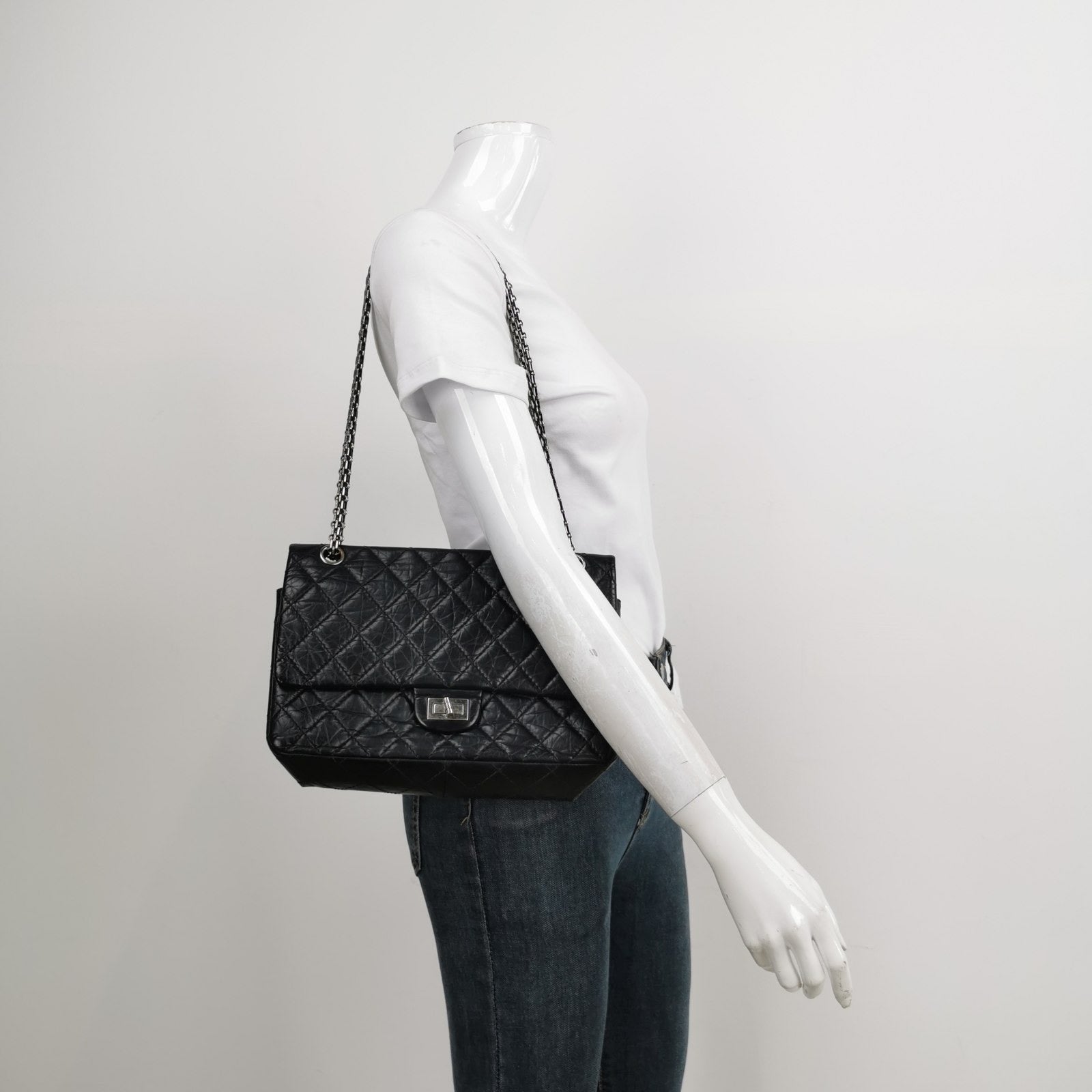 Chanel 2.55 Flap Shiny Calfskin Black Leather Shoulder Bag