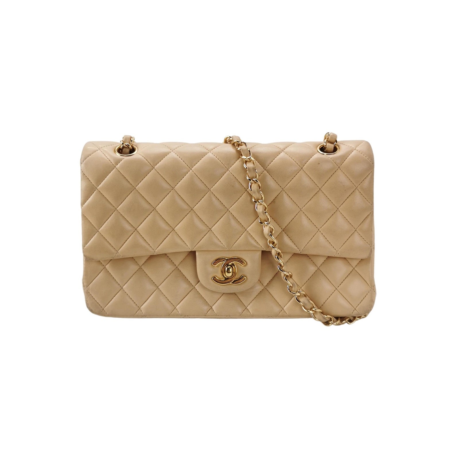 Chanel Classic Flap Lambskin HW Gold Beige Leather Handbag